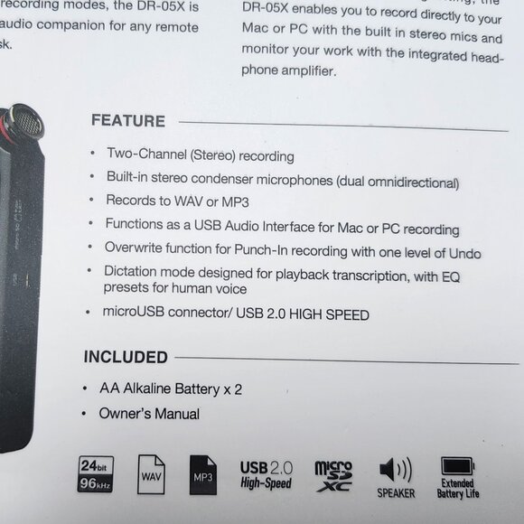 Tascam DR-05X Stereo 2-Channel Handheld Recorder - Picture 8 of 13